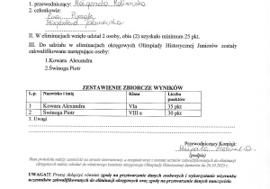 Protokół z Olimpiady Historycznej Juniorów 2025/2026