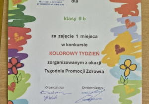 Dyplom za zajęcia 1 miejsca w Tygodniu Promocji Zdrowia