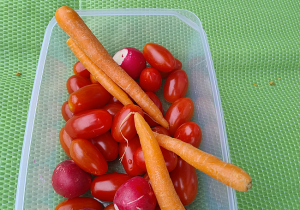 Pomidorki koktajlowe, marchewki i rzodkiewki