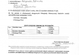 Protokół z Olimpiady Historycznej Juniorów 2025/2026
